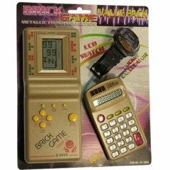 Kit de Reloj, Calculadora y Tetris con 9999 en 1 Color Dorado