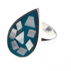 Sortija Plata/Nacar Lagrima Azul   2,7Cm Talla 16