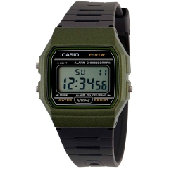 Reloj de Pulsera CASIO F-91WM-3ADF Digital para Unisex Color Verde Correa Resina Negra