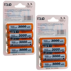 Pack 2 x Blíster de 4 Baterías Recargables BVC AA (LR06) 3000 mAh (pack 8 baterías) width = 